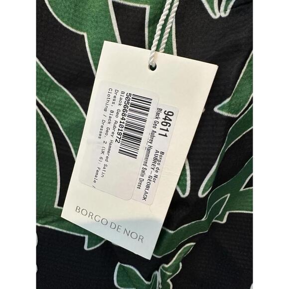 Borgo De Nor Aubrey Hammered Satin Midi Dress Geo Black NWT US 2 UK 6 Tuckernuck - Picture 4 of 6